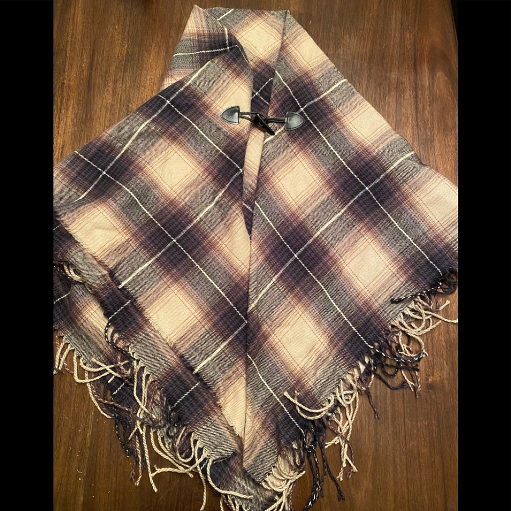 One size brown and cream plaid poncho